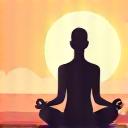 Person meditating calmly in a serene environment, hands in a gesture of peace.